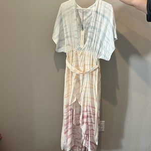 Watercolor tie dye high low flowy maxi dress